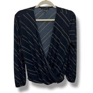 Banana Republic navy blue and gold chain print blouse NEW